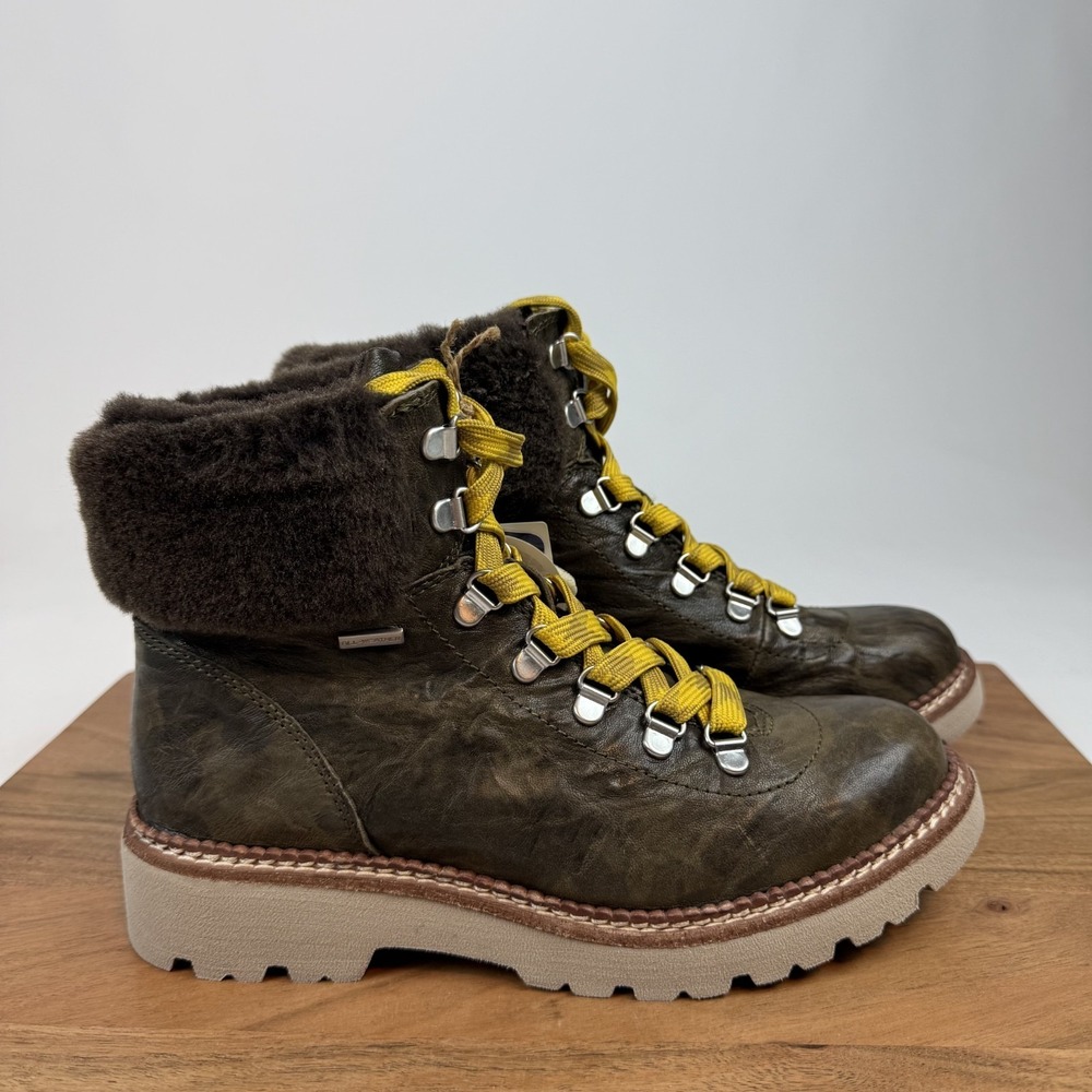 New Womens Bionica Danie Green Shearling Cuff Waterproof Combat Boots Size 7.5 M